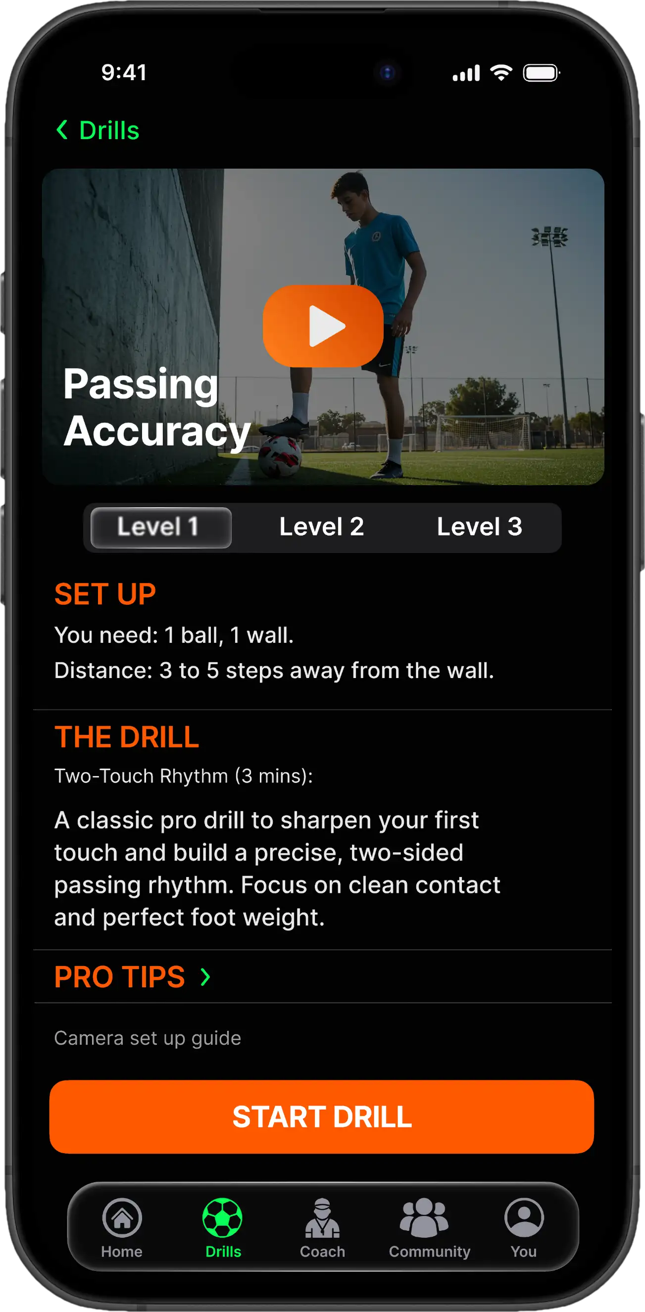 AI Drills Interface - Two-Touch Rhythm and Passing Accuracy